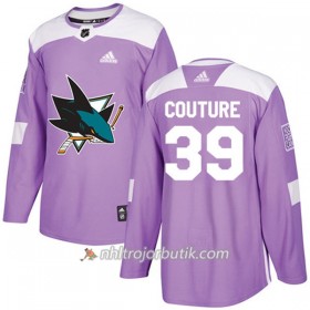 Män Ishockey San Jose Sharks Tröja Logan Couture 39 Adidas 2017-2018 Lila Fights Cancer Practice Authentic